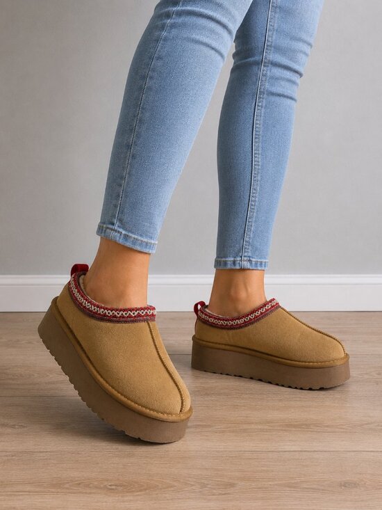UGG Shoes - UGG Tazz II Platform Slippers Chestnut Suede Shearling Shoes Womens 7.5 8